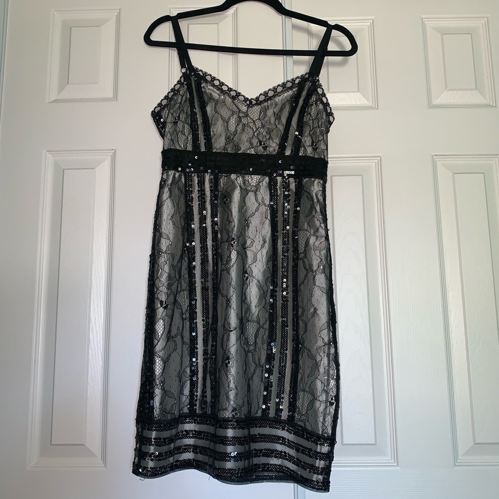 Zara Woman Lace Party Sequin Dress Black White